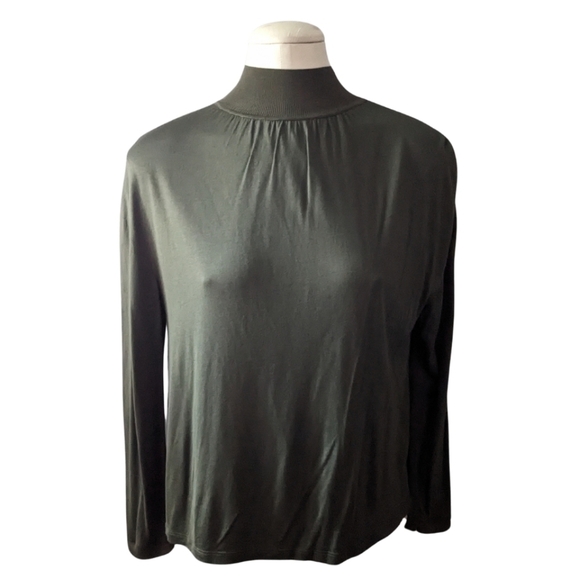 Theory mockneck dark green blouse top long sleeve Small silk modal - Picture 1 of 3